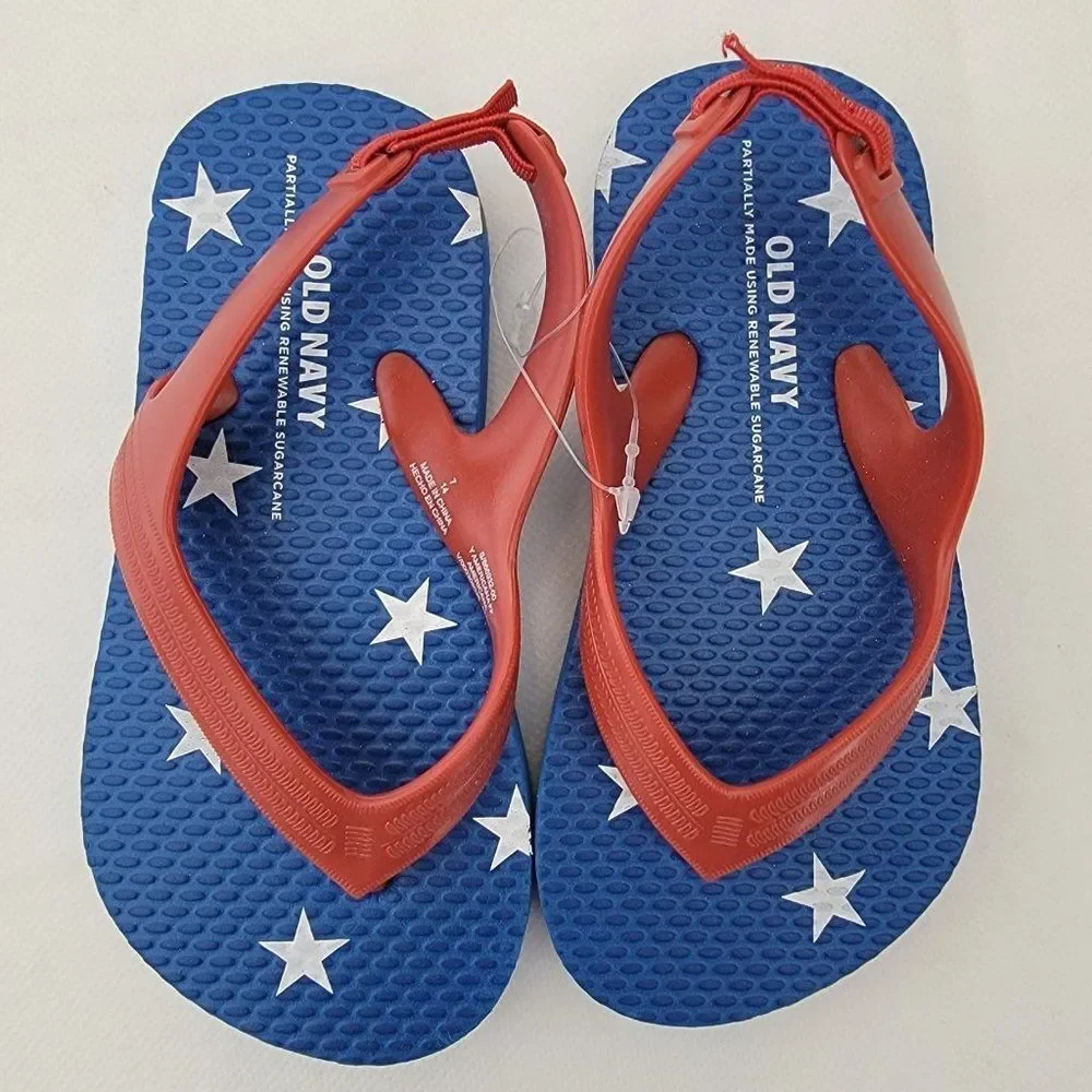 New Americana Sandals Unisex Toddler 7 Flip Flops Red White Blue‎ Stars New